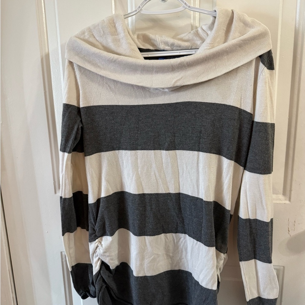 Falls Creek Cozy Gray and White Cowl Neck Sweater